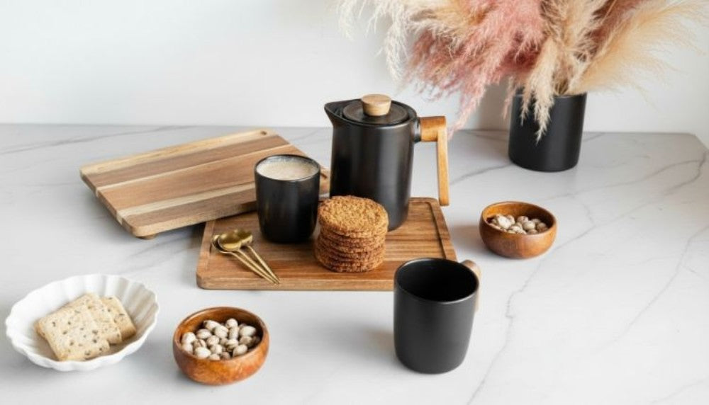 Nordic Tea/Coffee Set with Wooden Tray-Black