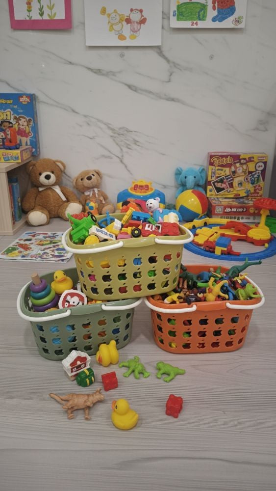 Small Multi-Purpose Storage Basket w/handle green/orag/oilve 24x16/x11.5cm