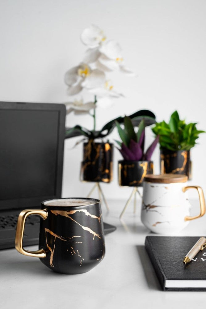 Marble Japanese golden foiling Design Mug with Wooden Lid