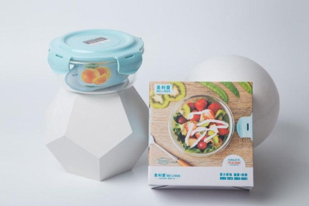 Glass Food Container with Lockable Lid - Blue 620ml