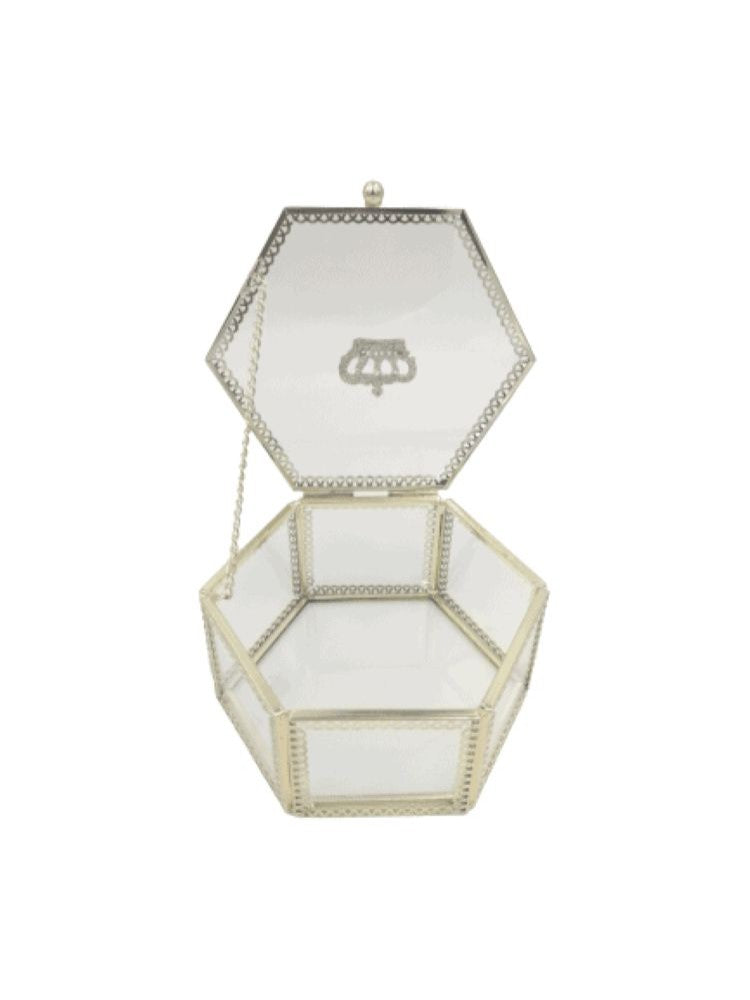 Glass Hexagonal Trinket Box