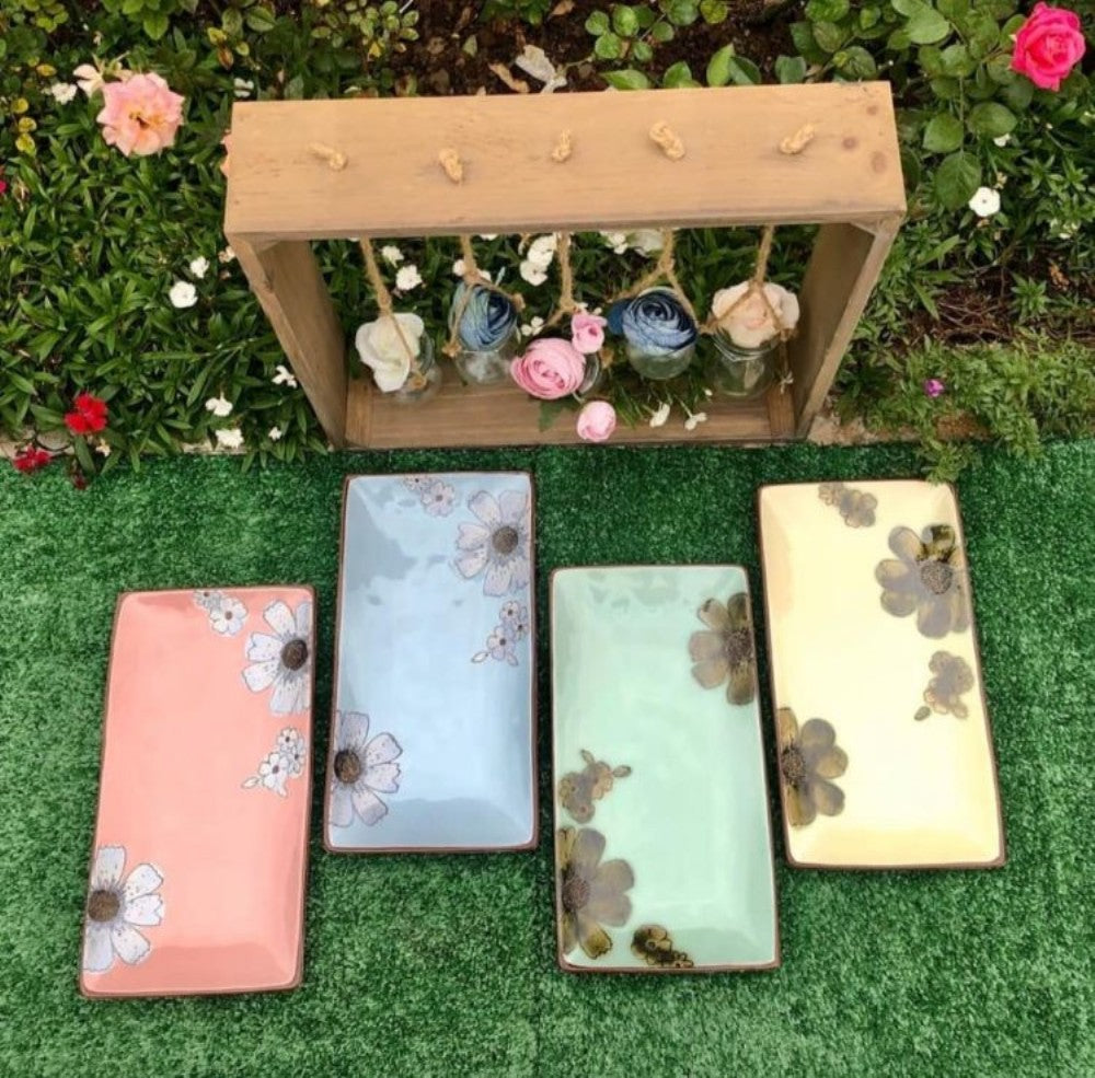 Rectangular Floral Pastel Platters
