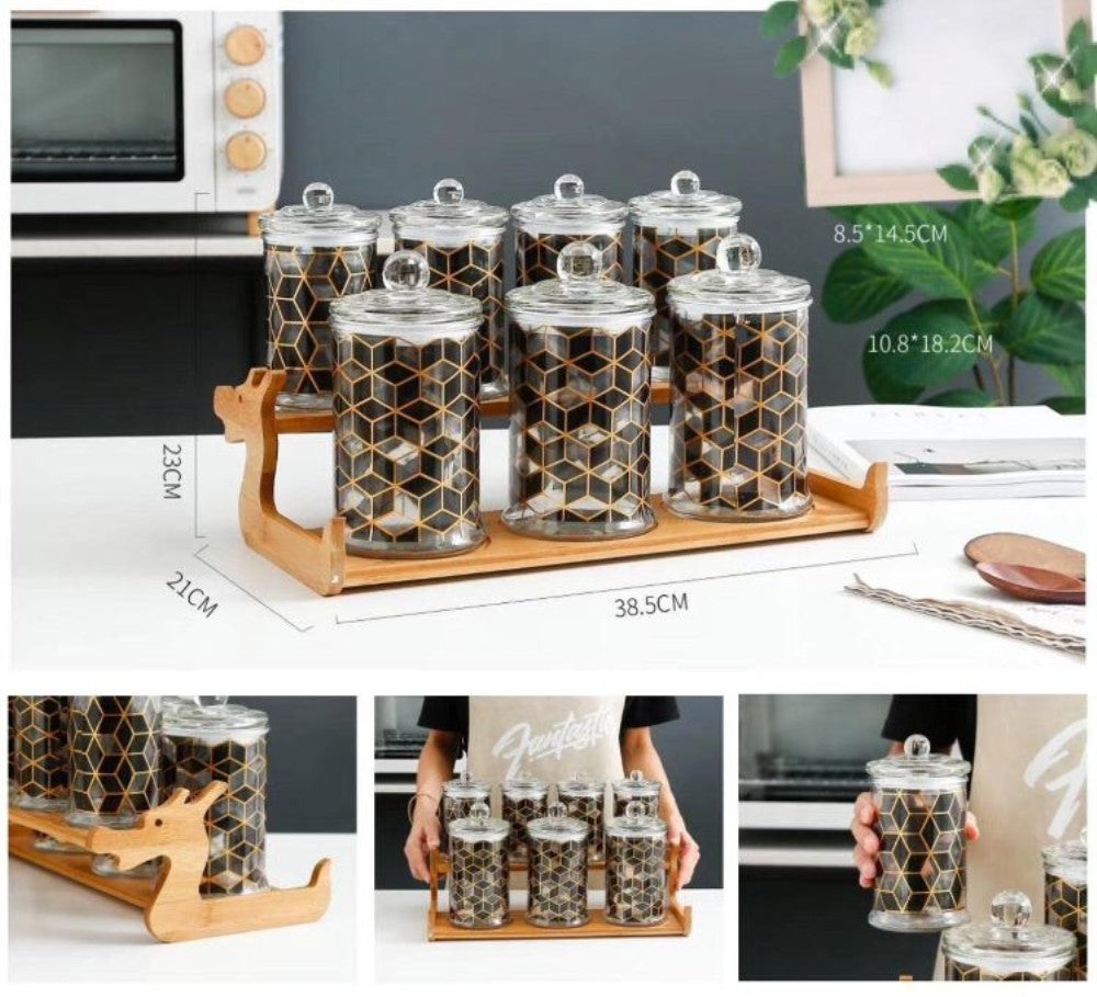 Glass Jar Set on Wooden Stand