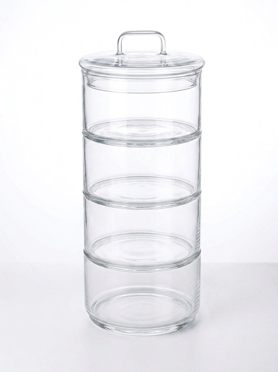 4 Tier - 6cm Stackable Glass Container with Glass Lid