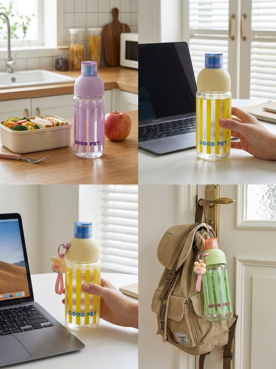 Glass cup Trendy with toy charm and sipper striped design
