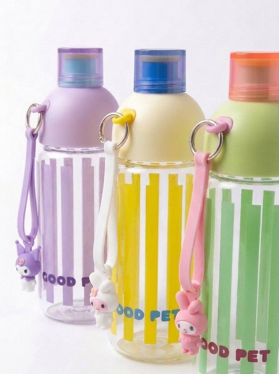 Glass cup Trendy with toy charm and sipper striped design