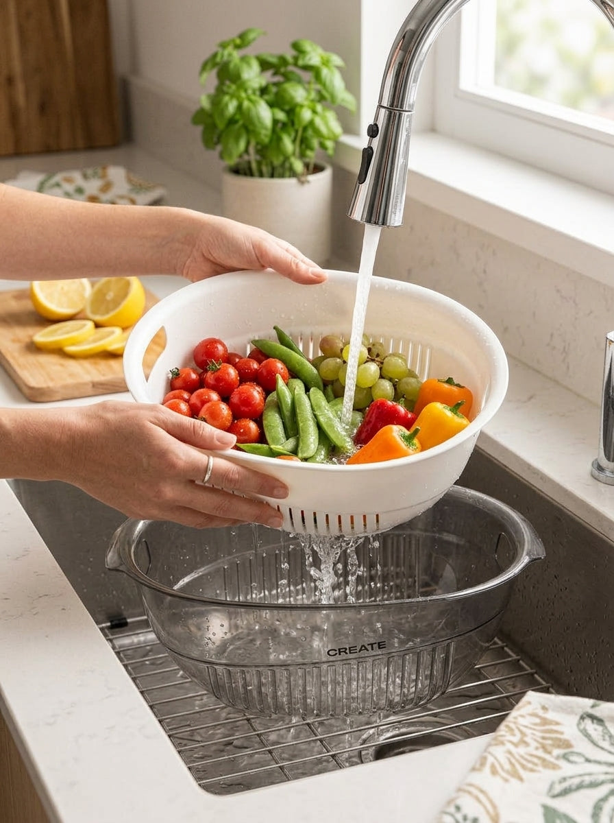 Acrylic basin & removable colander set