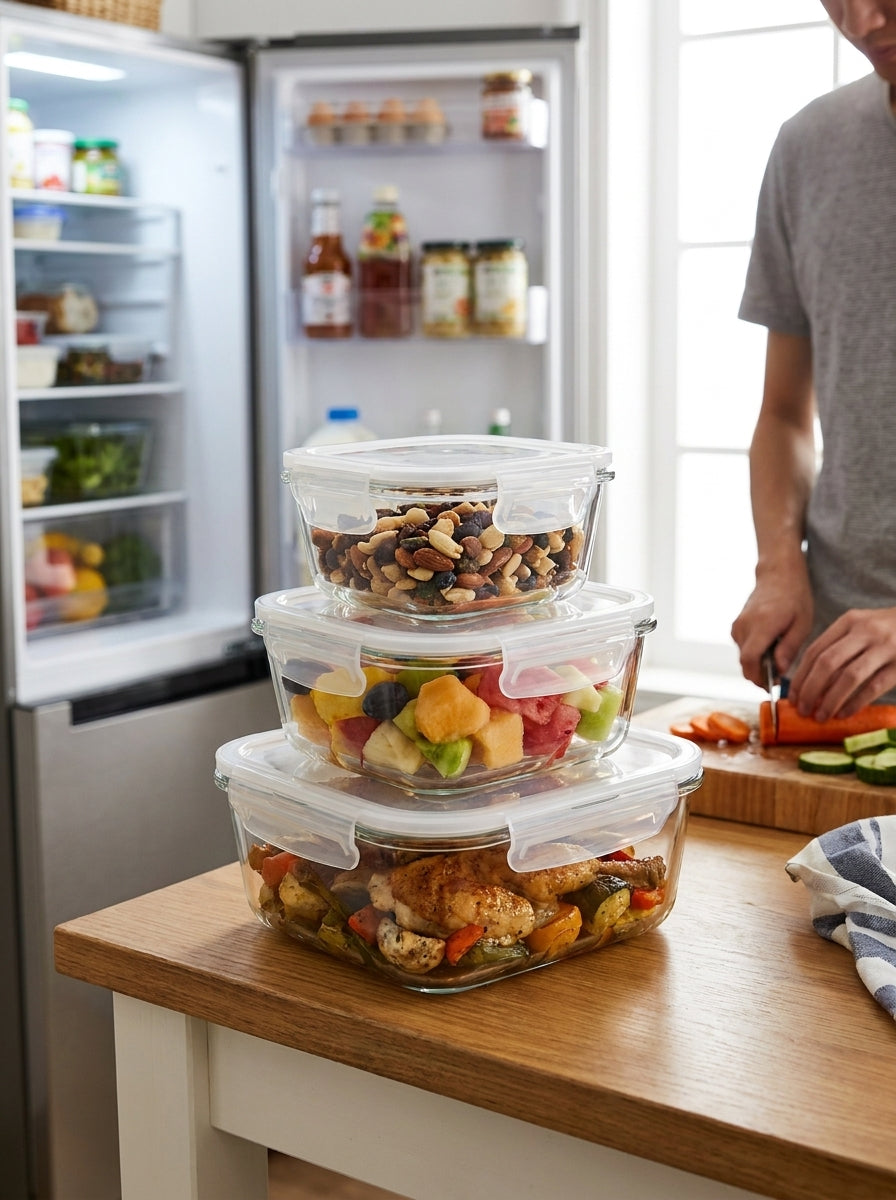 3 Pack Glass Food Storage Container With Clip Lid