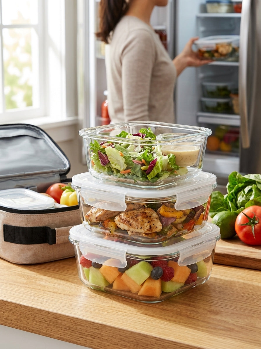 3 Pack Glass Food Storage Container With Clip Lid
