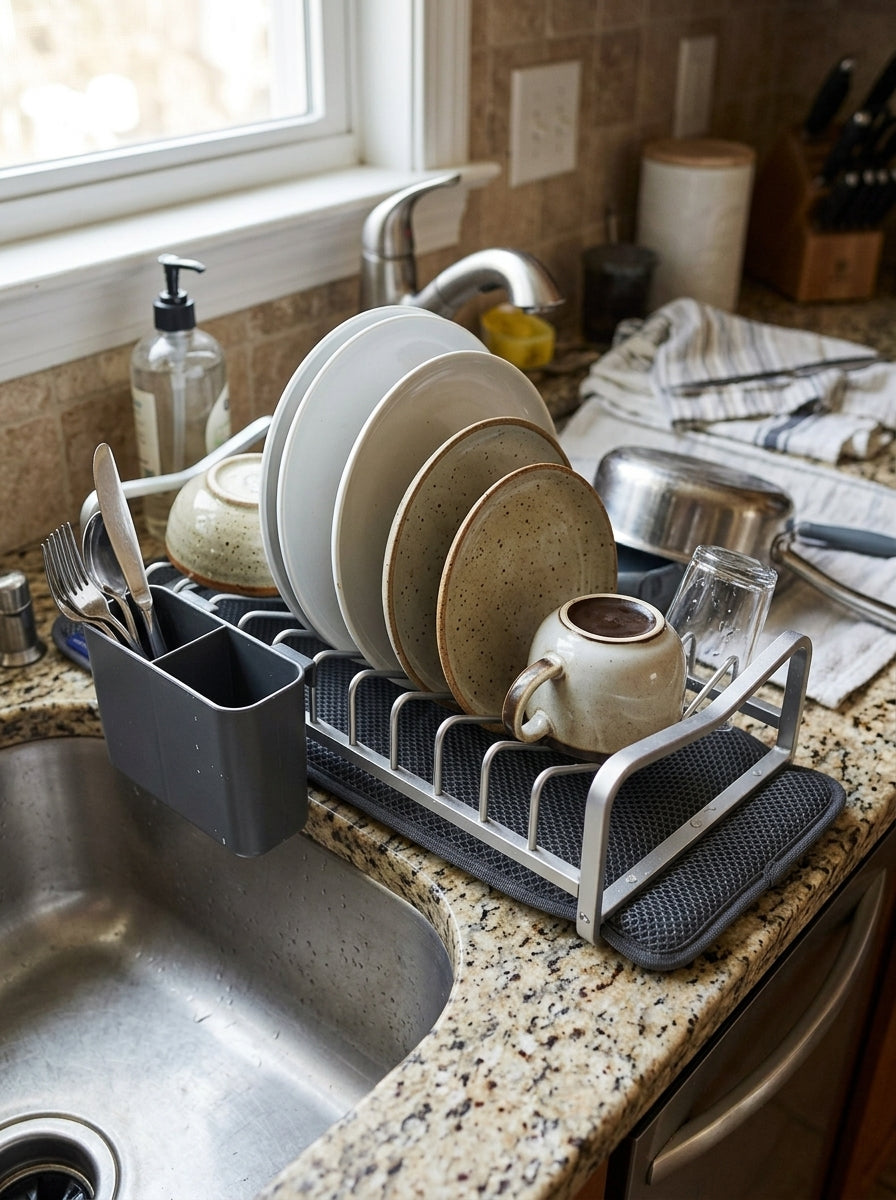 Aluminum Dish Rack with Drying Mat