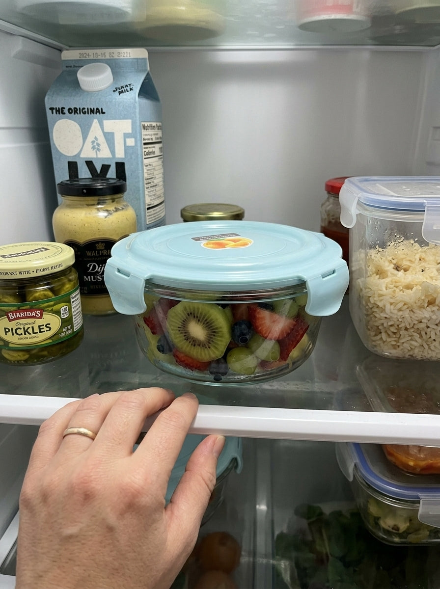 Glass Food Container with Lockable Lid - Blue 620ml