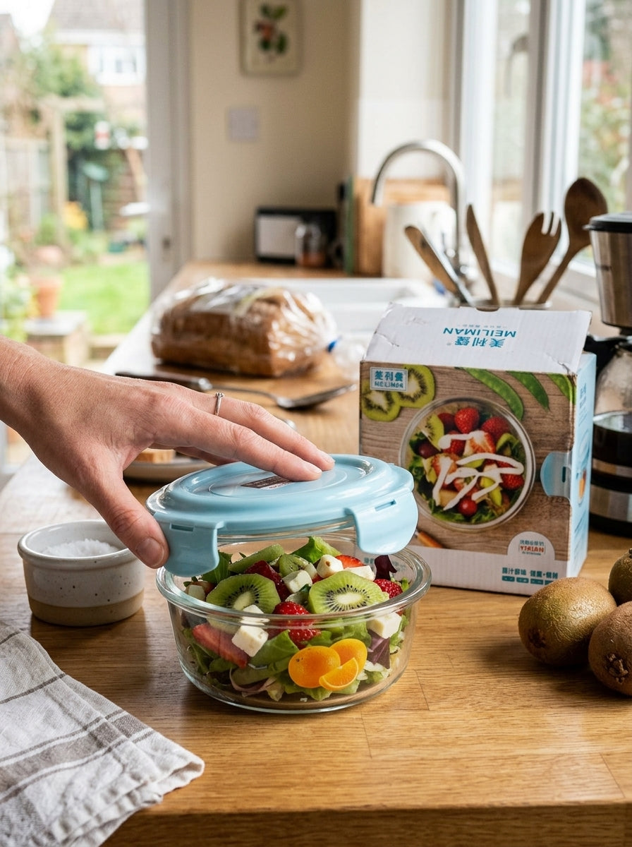 Glass Food Container with Lockable Lid - Blue 620ml