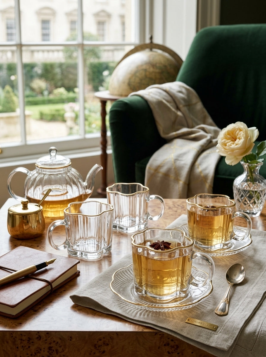 4 Pack Cloud Gold Rim Glass