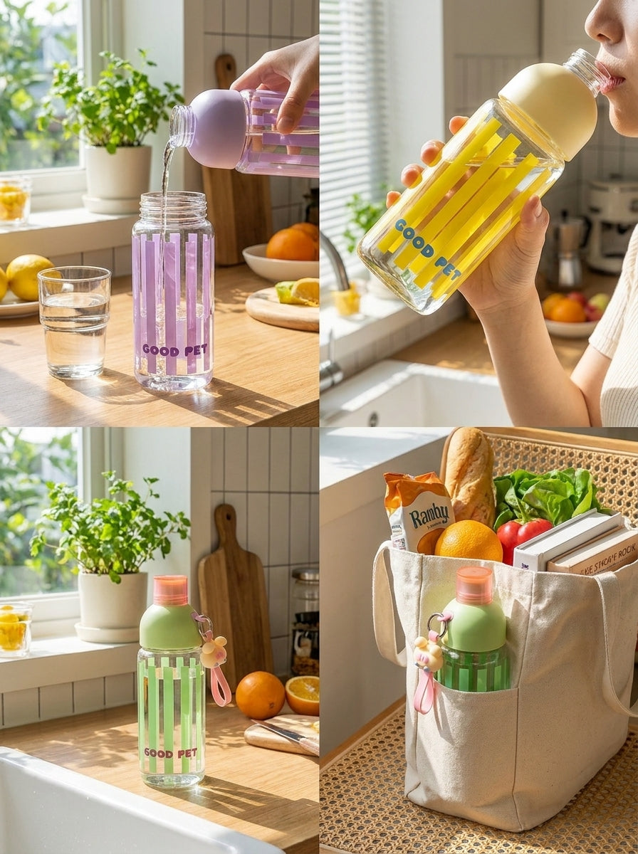 Glass cup Trendy with toy charm and sipper striped design