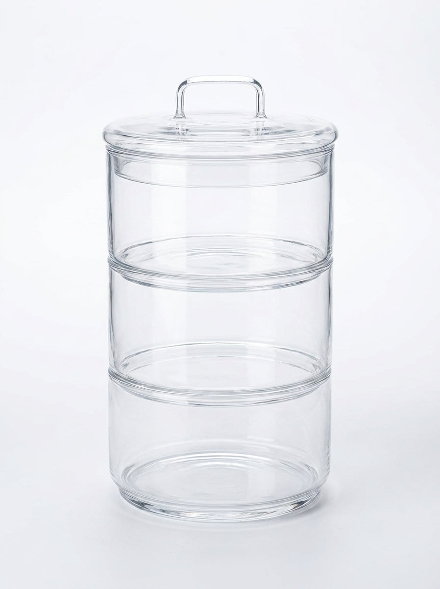 3 Tier - 6cm Stackable Glass Container with Glass Lid