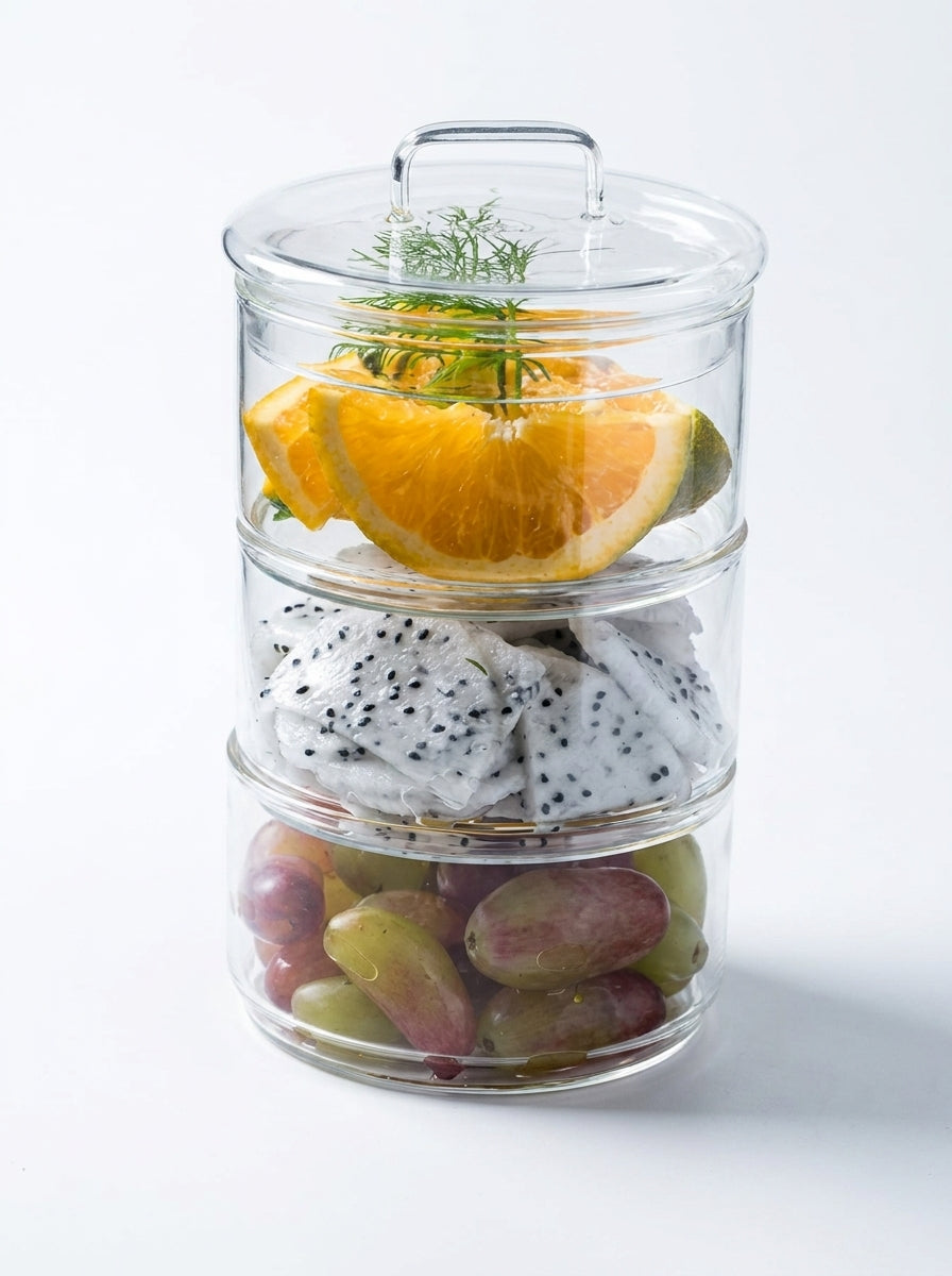 3 Tier - 6cm Stackable Glass Container with Glass Lid