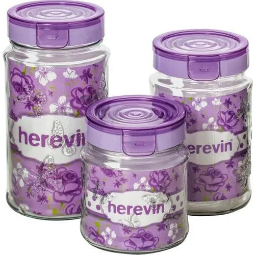 Embossed Canister 3 Piece Set - Purple