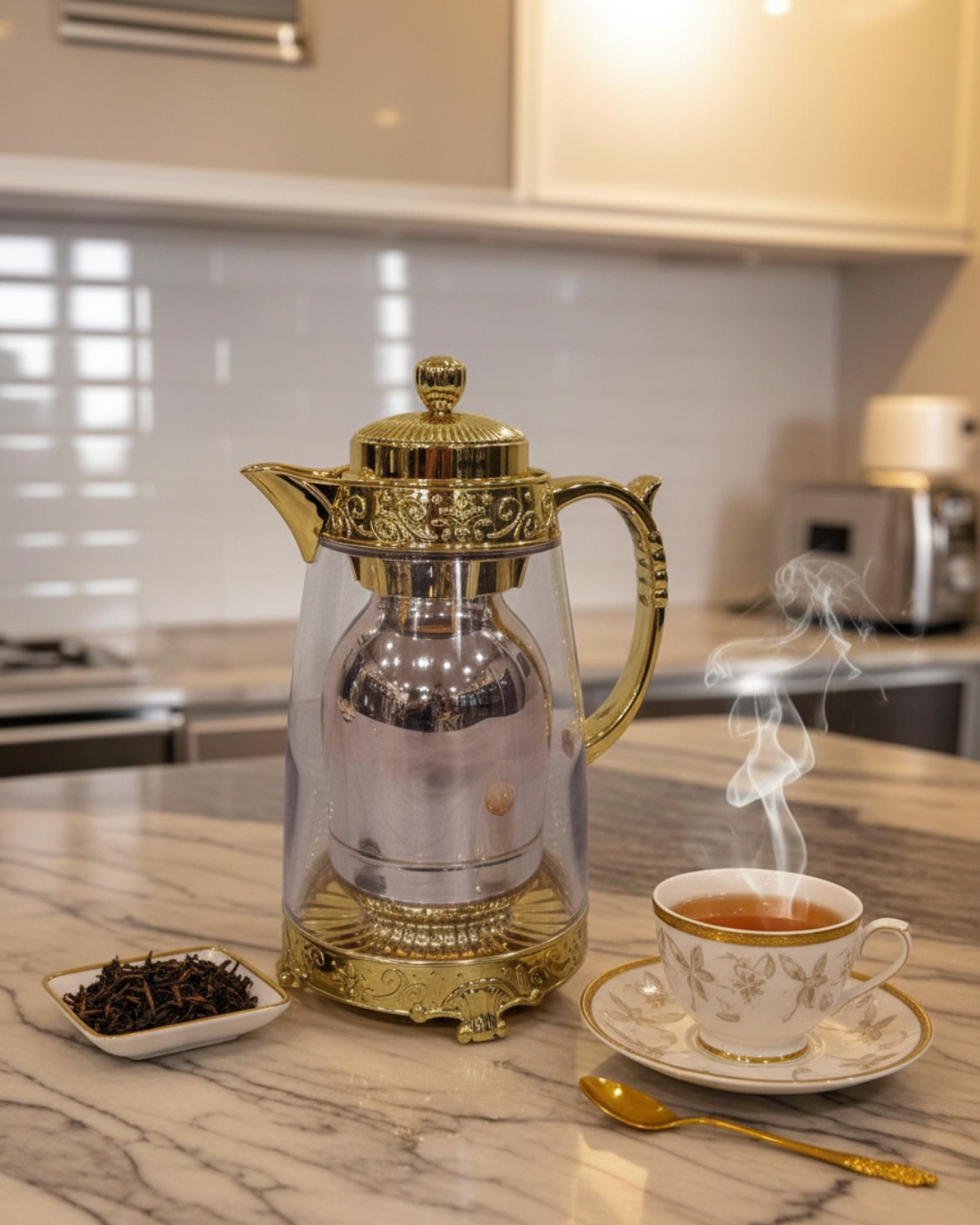 Arabian Designer Flask with glass see through outer layer Golden detailing