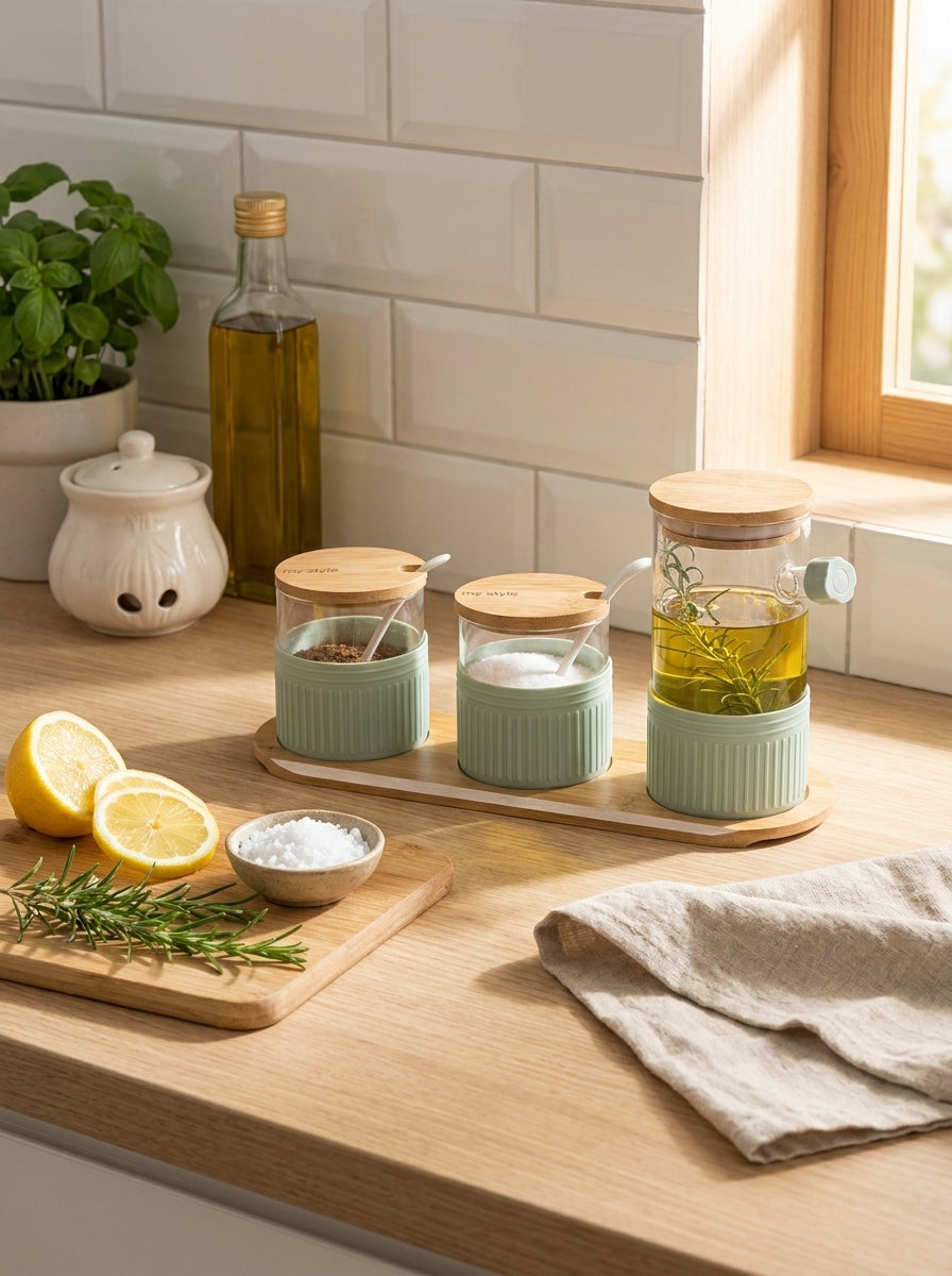 7pc Nordic Condiment Jar Set with Oval Tray
