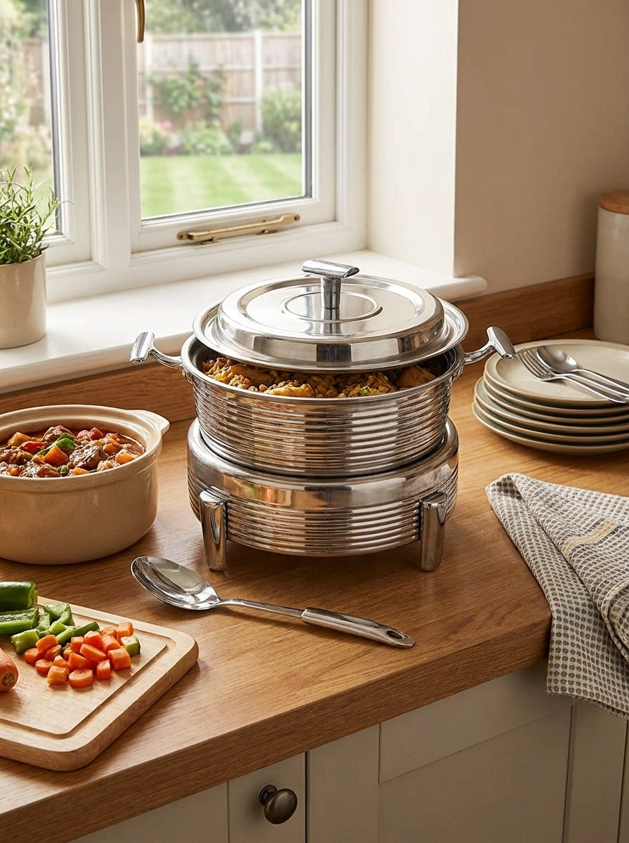 14cm Silver Stock Pot with Double Burner Stand