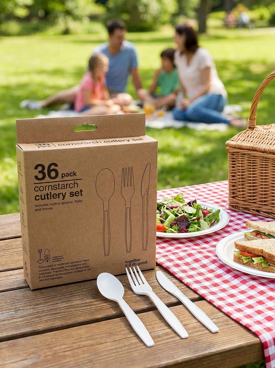 36pc Biodegradable Cornstarch Cutlery Set