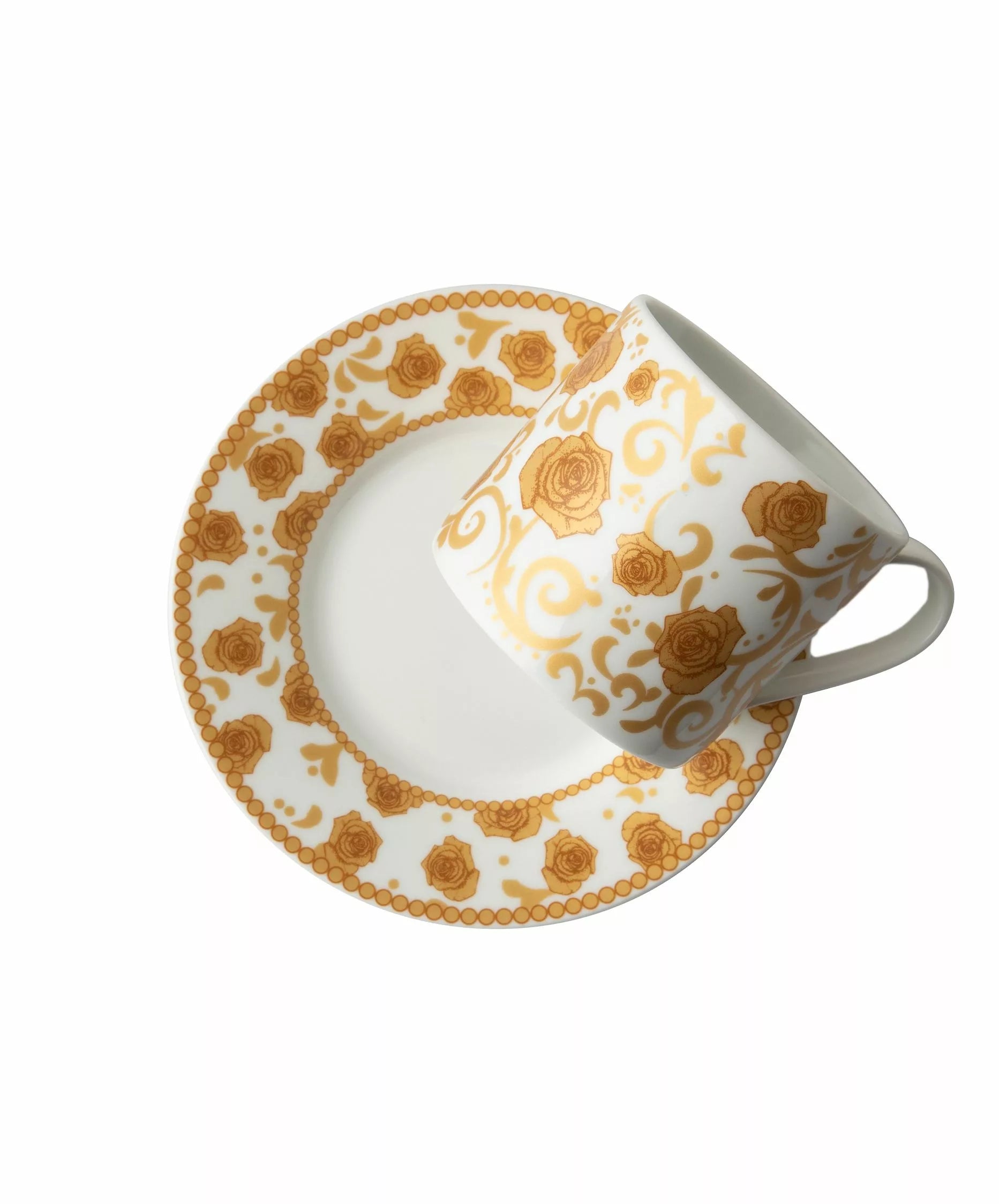 Jenna Clifford Mica Gold Cappucino Cup & Saucer Set (Set of Two)