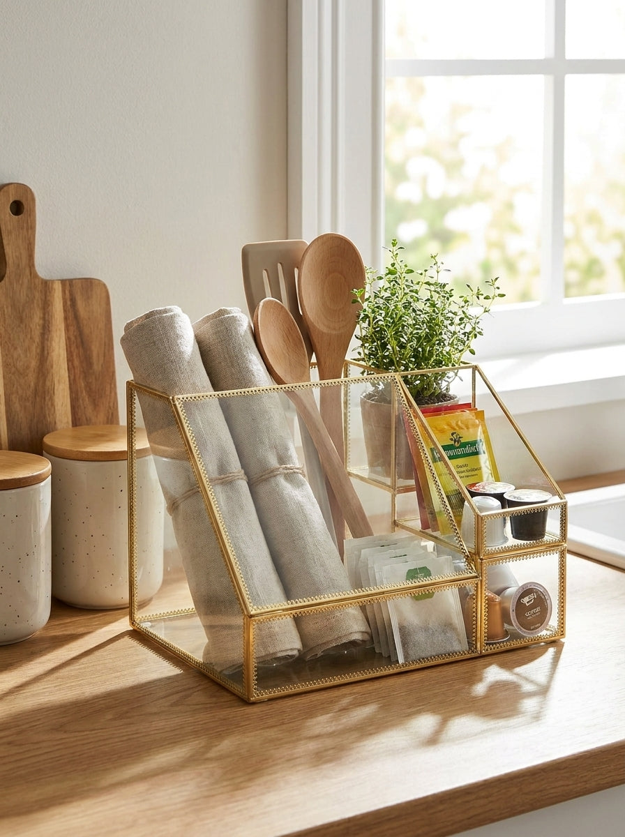 4-Compartment Glass Storage Box