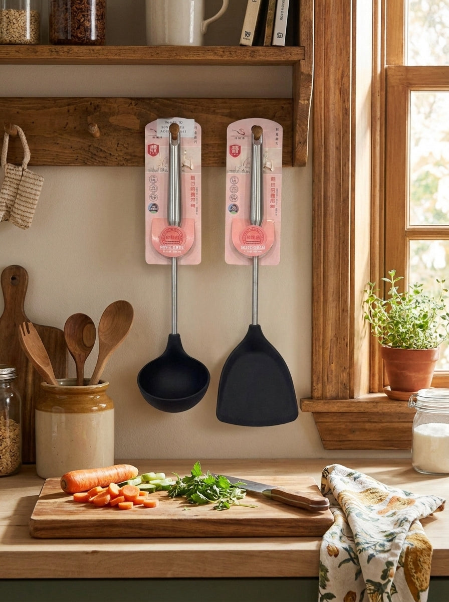 Set of 2 silicone ladle and spatula
