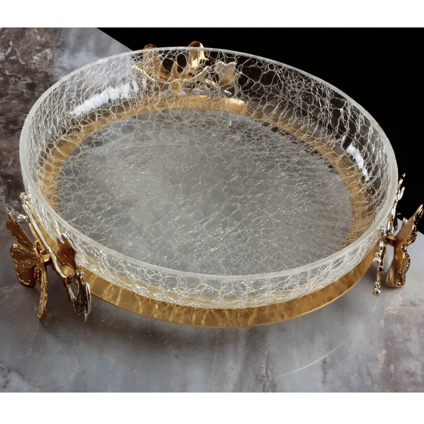 Hand Crafted Ornate Floral Tray with "crackle" Glass effect - SPECIAL PROMO DEAL