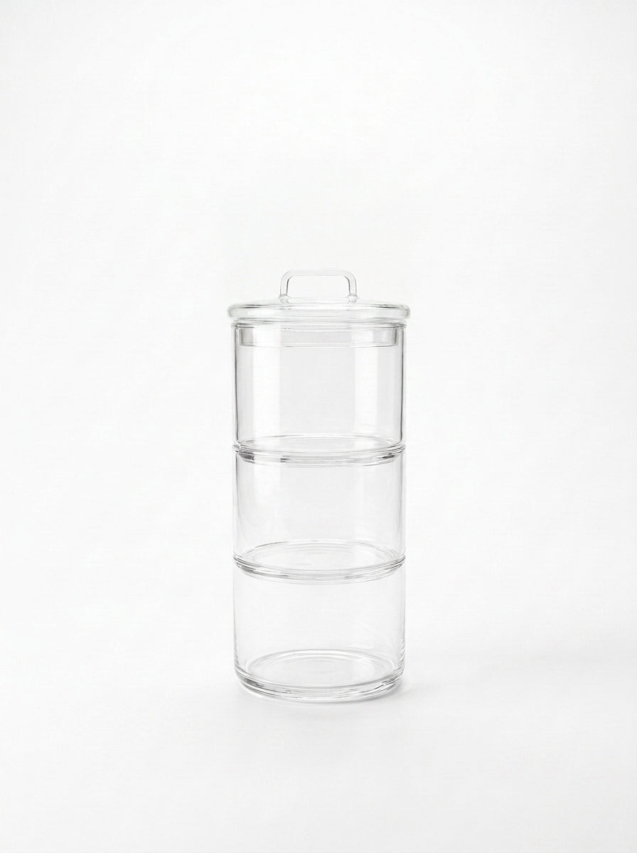 3 Tier - 8cm Stackable Glass Container with Glass Lid