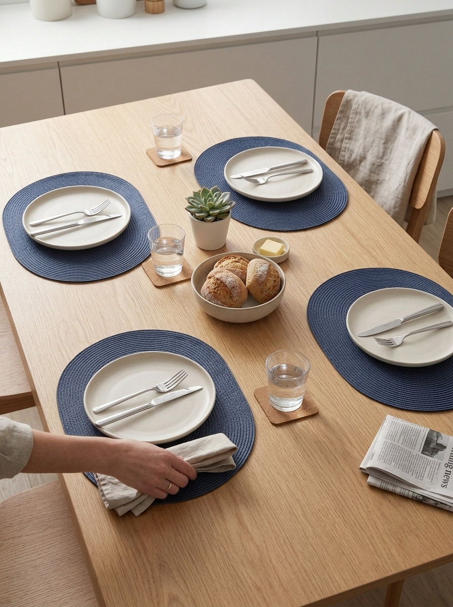 4pk Oval Weave Blue Placemat