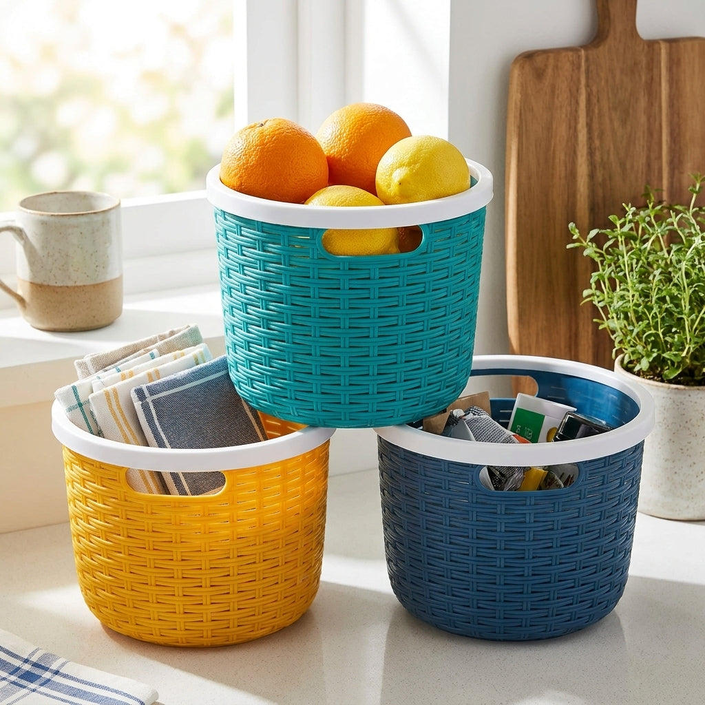 Round Rattan-Look Storage Basket 8x12.5cm