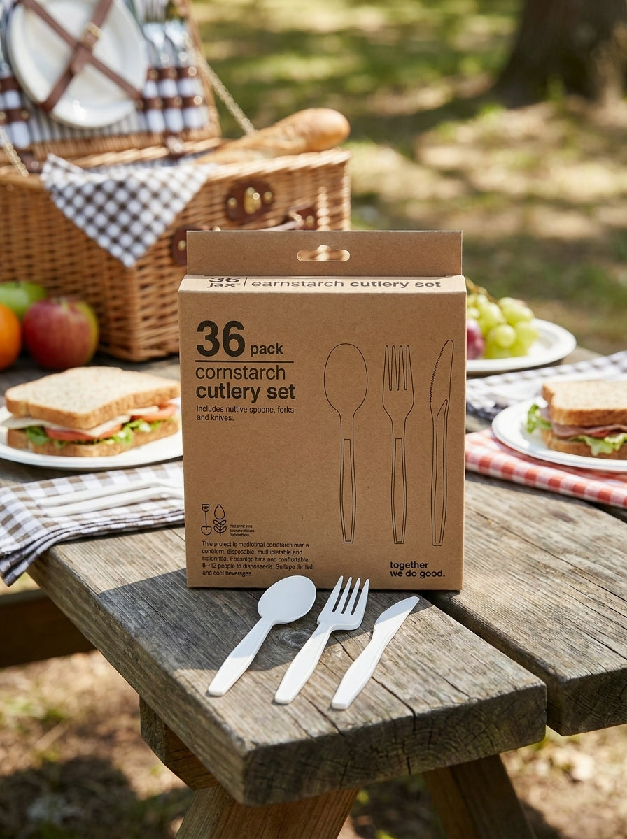 36pc Biodegradable Cornstarch Cutlery Set