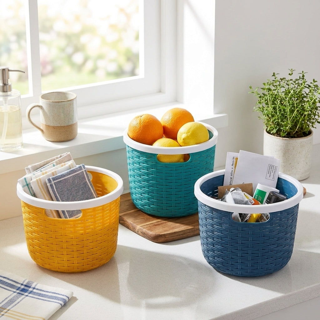 Round Rattan-Look Storage Basket 8x12.5cm