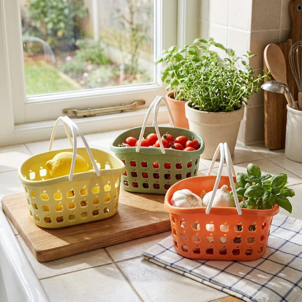 Small Multi-Purpose Storage Basket w/handle green/orag/oilve 24x16/x11.5cm