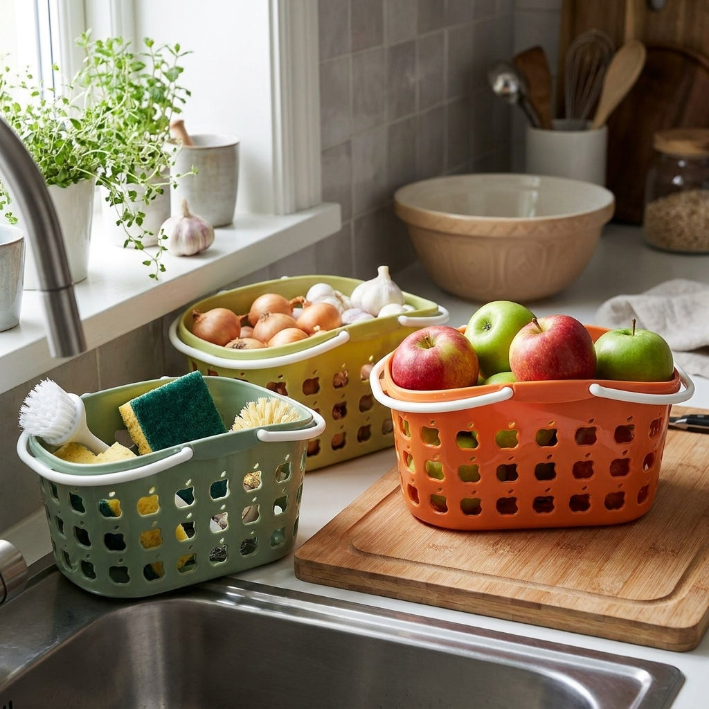 Small Multi-Purpose Storage Basket w/handle green/orag/oilve 24x16/x11.5cm