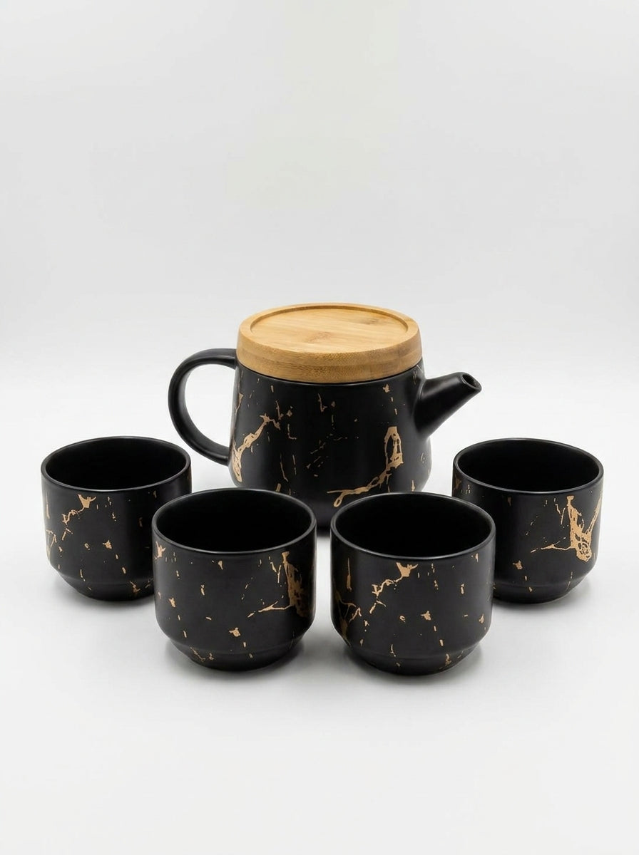 Black Marble Tea Set With Tray