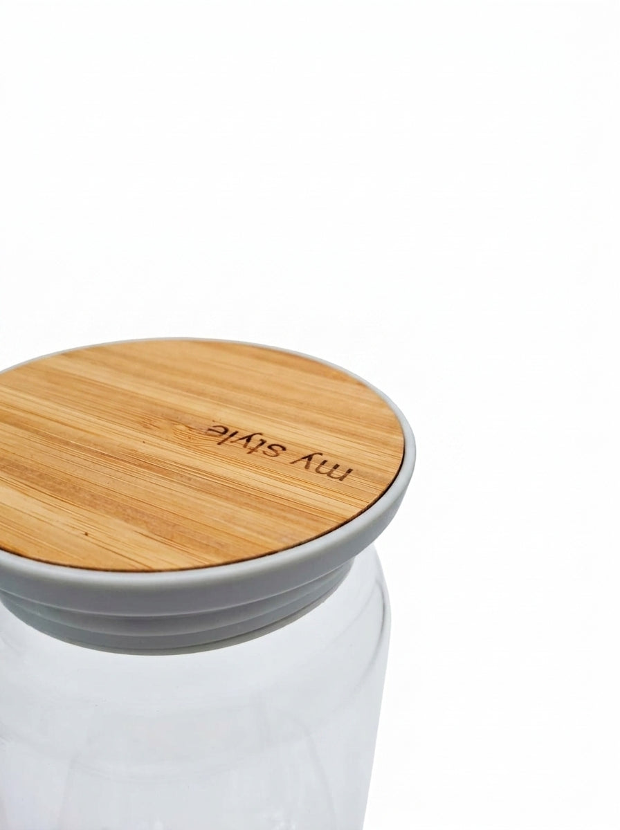 Curved Glass Storage Jar with Bamboo Lid Branded collection