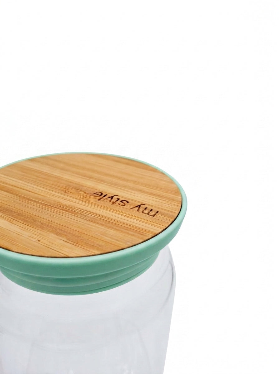 Curved Glass Storage Jar with Bamboo Lid Branded collection