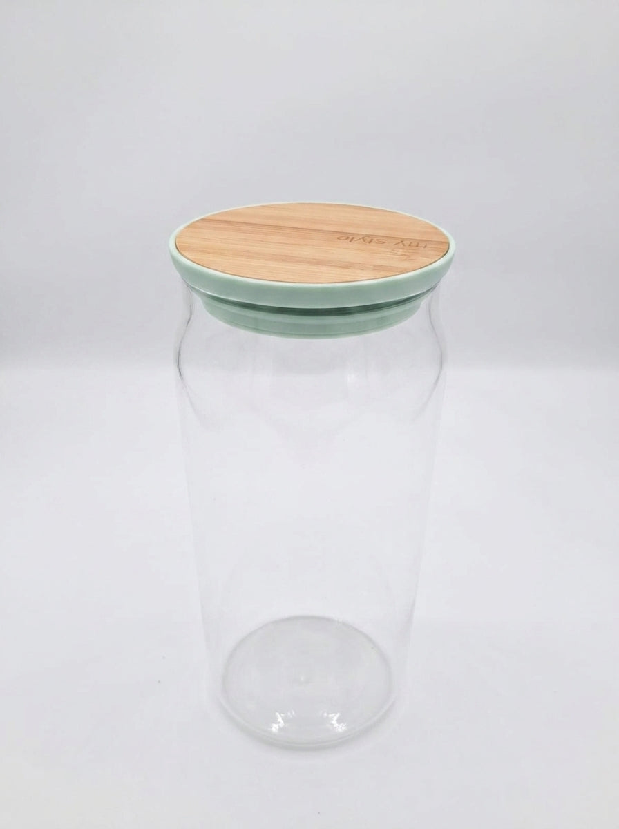 Curved Glass Storage Jar with Bamboo Lid Branded collection