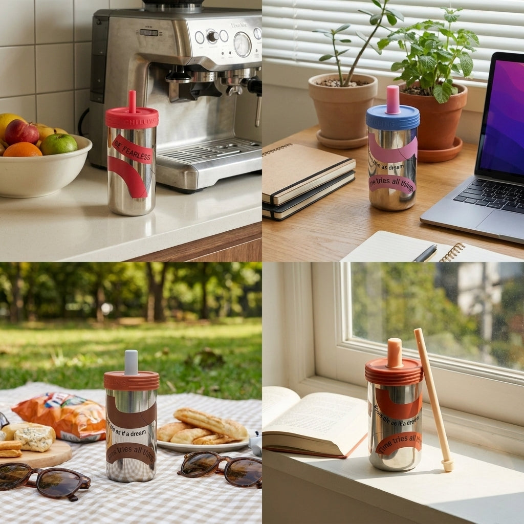 Metallic Glass " Fearless" Cup with silicone straw