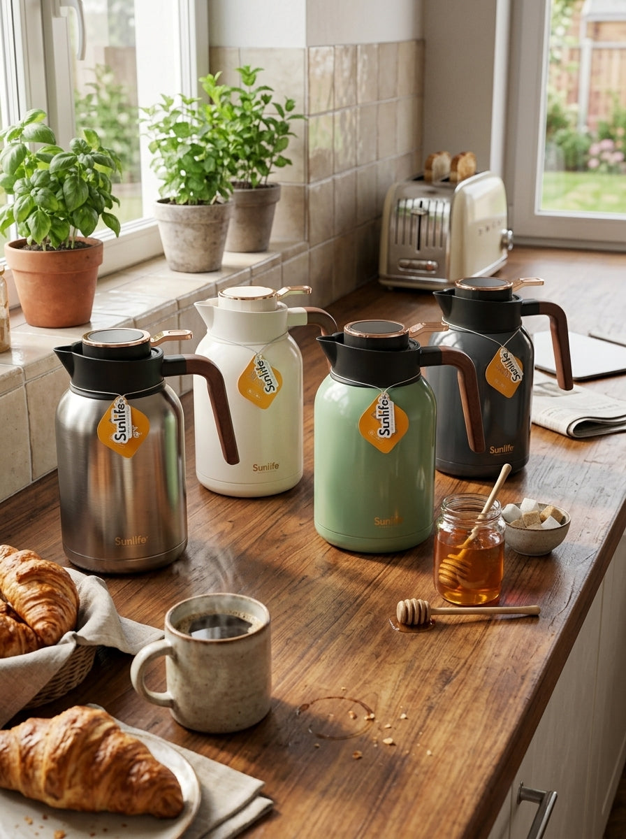 Flasks Modern stainless steel with wood look rose gold trigger lids 2litre