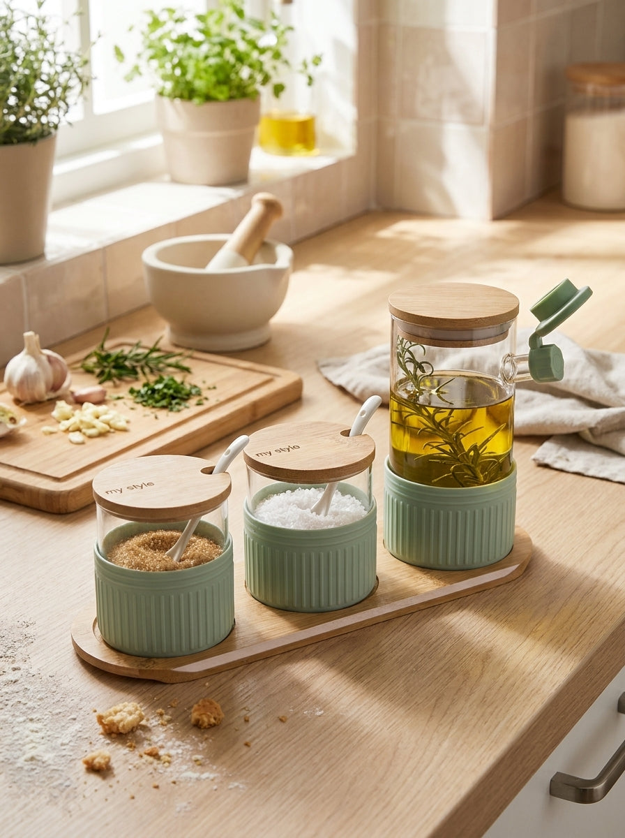 7pc Nordic Condiment Jar Set with Oval Tray