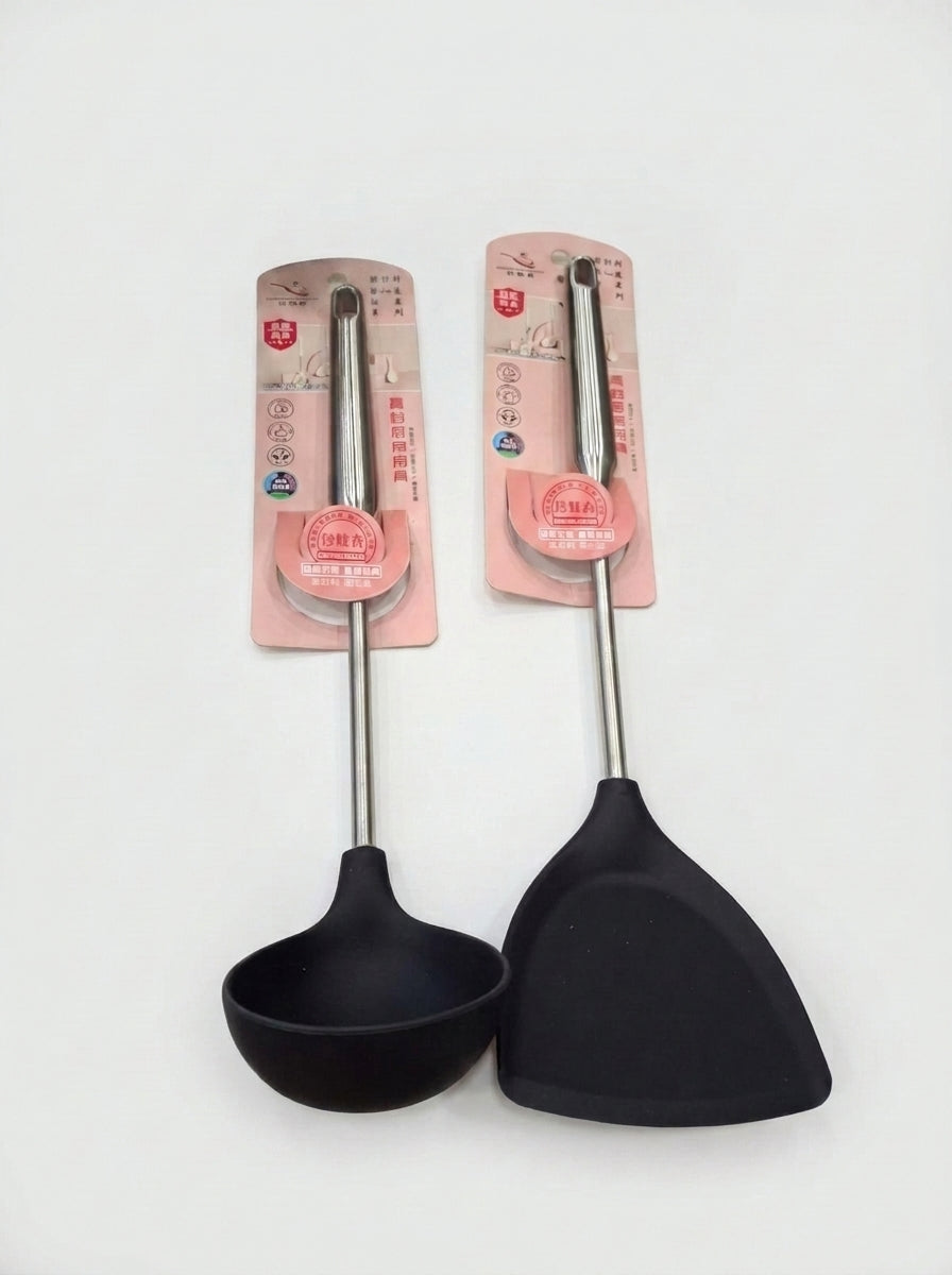 Set of 2 silicone ladle and spatula