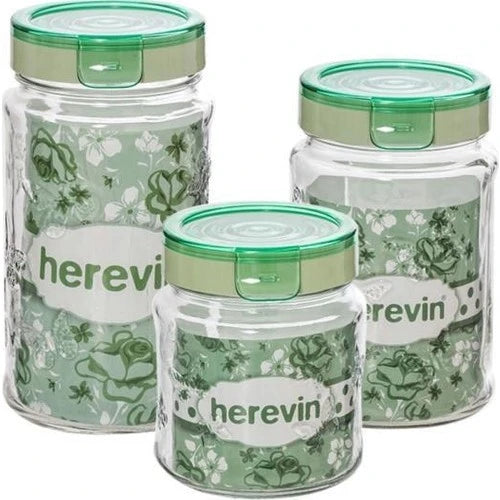 Embossed Canister 3 Piece Set - Green