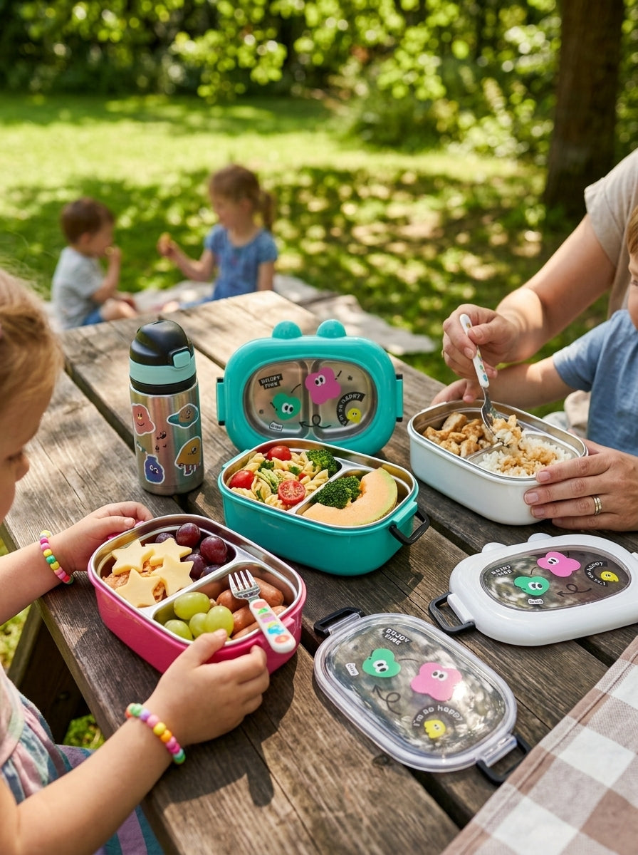 Lunch box w/cartoon removable stainless steel inners