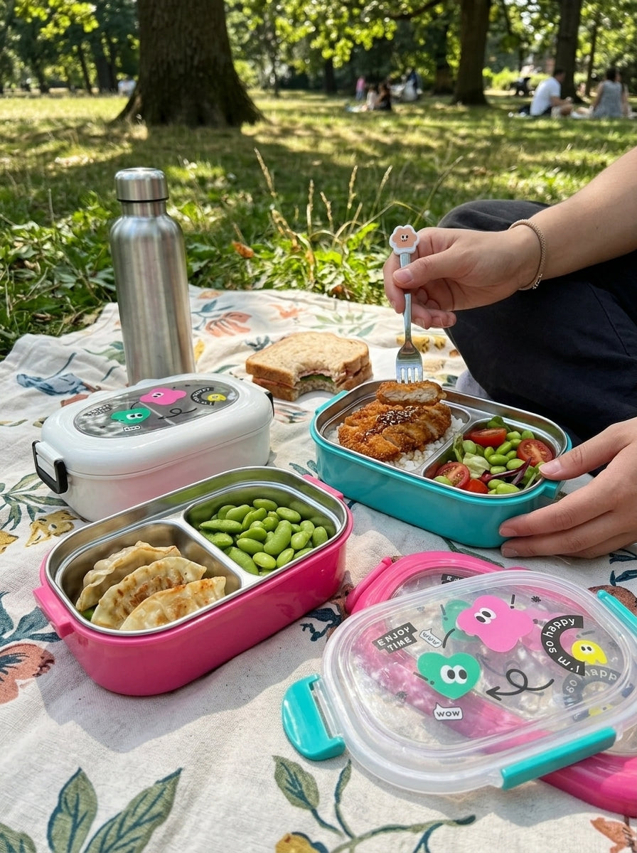 Lunch box w/cartoon removable stainless steel inners