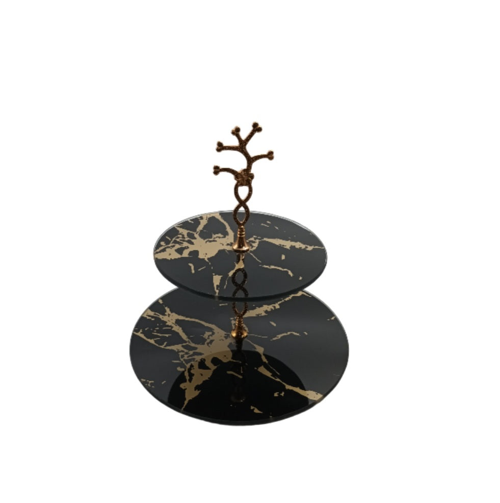 Two Tiered Round Glass Marble Server
