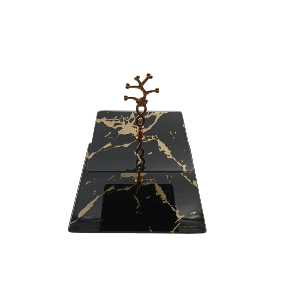 Two Tiered Square Marble Glass Server