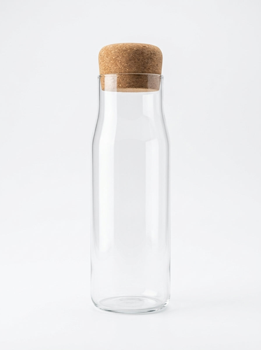 Glass bottle with cork lid